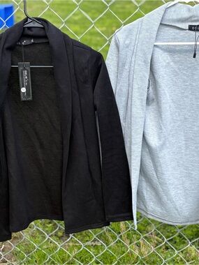 Delie Open Front Cardigan in Black & Light Gray 2XL